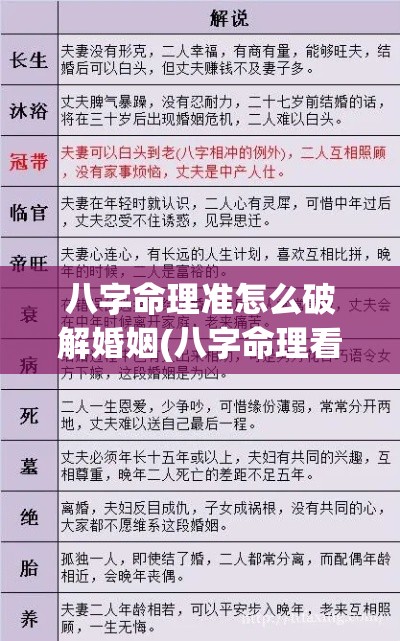 八字命理准怎么破解婚姻(八字命理看婚姻秘诀汇总)